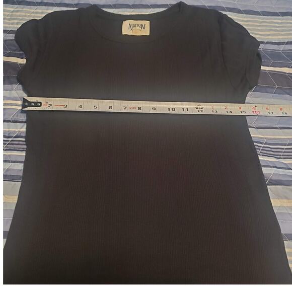 Nation LTD Size S Black Vertical Ribbed Crew Neck TShirt Tee **TINY FLAW** - Picture 8 of 9